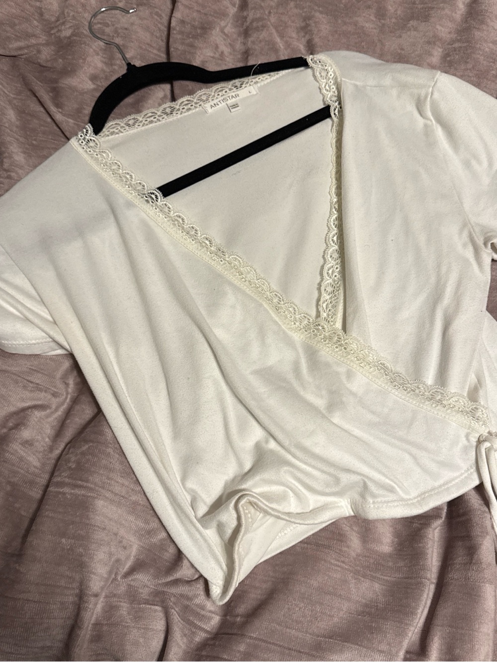 Anita Star Ivory Lace Trim Wrap Crop Top